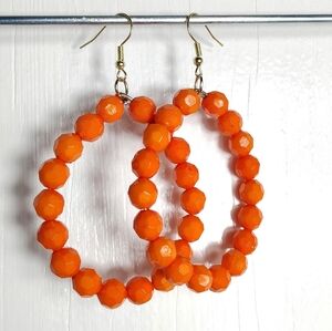 Orange Beaded Hoop Earrings